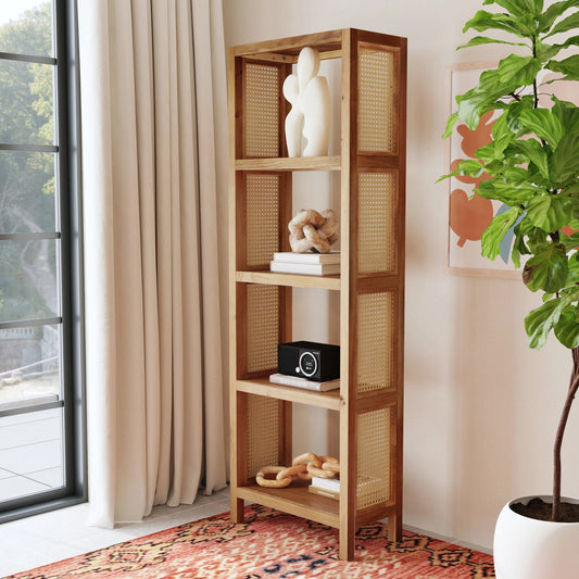 Mesa Etagere Bookcase by Butler Specialty Company in natural & cane. Made from solid oak, mdf veneer oak, cane in a cottage & farmhouse style.