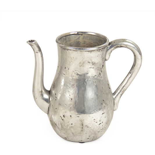 Distressed Metallic Pitcher by Zentique in distressed metallic silver and stoneware. Made from stoneware in a traditional style.