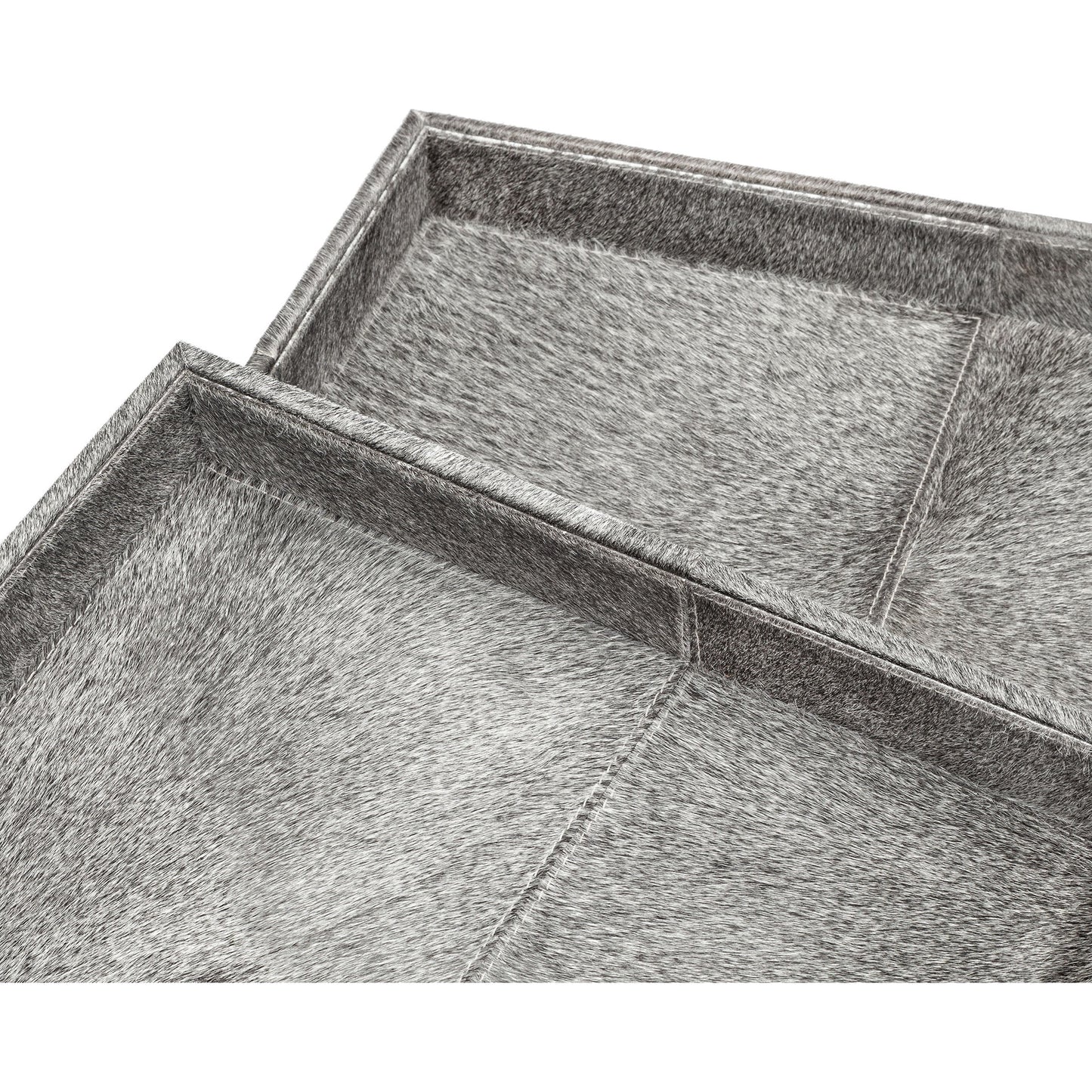 009 SR-760135 | Closeup | Nadine Rectangular Trays by Interlude Home in natural gray. Made from hide in a modern style.