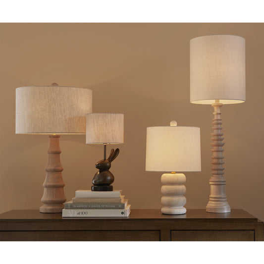 Girault Table Lamp by Currey and Company in beige, antique brass. Made from travertine, metal in a modern style.
