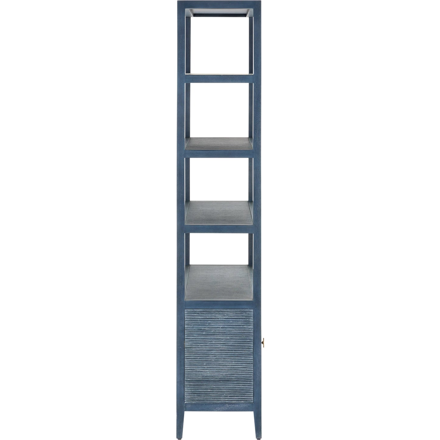 009 SI-2134072 | Additional Silo | Santos Storage Etagere by Currey and Company in vintage navy, brushed brass. Made from rattan, mahogany, grasscloth, brass in a transitional style.