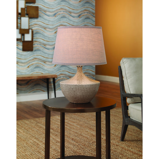 Basketweave Table Lamp by Jamie Young in off white. Made from ceramic in a modern style.