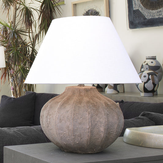 Clamshell Table Lamp by Jamie Young in sand. Made from ceramic in a coastal style.