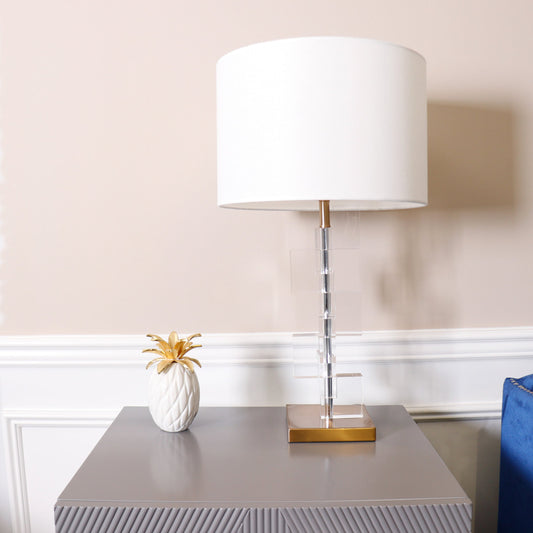Spire Table Lamp by Pasargad Home in gold and gold, clear. Made from metal, acrylic in a transitional style.