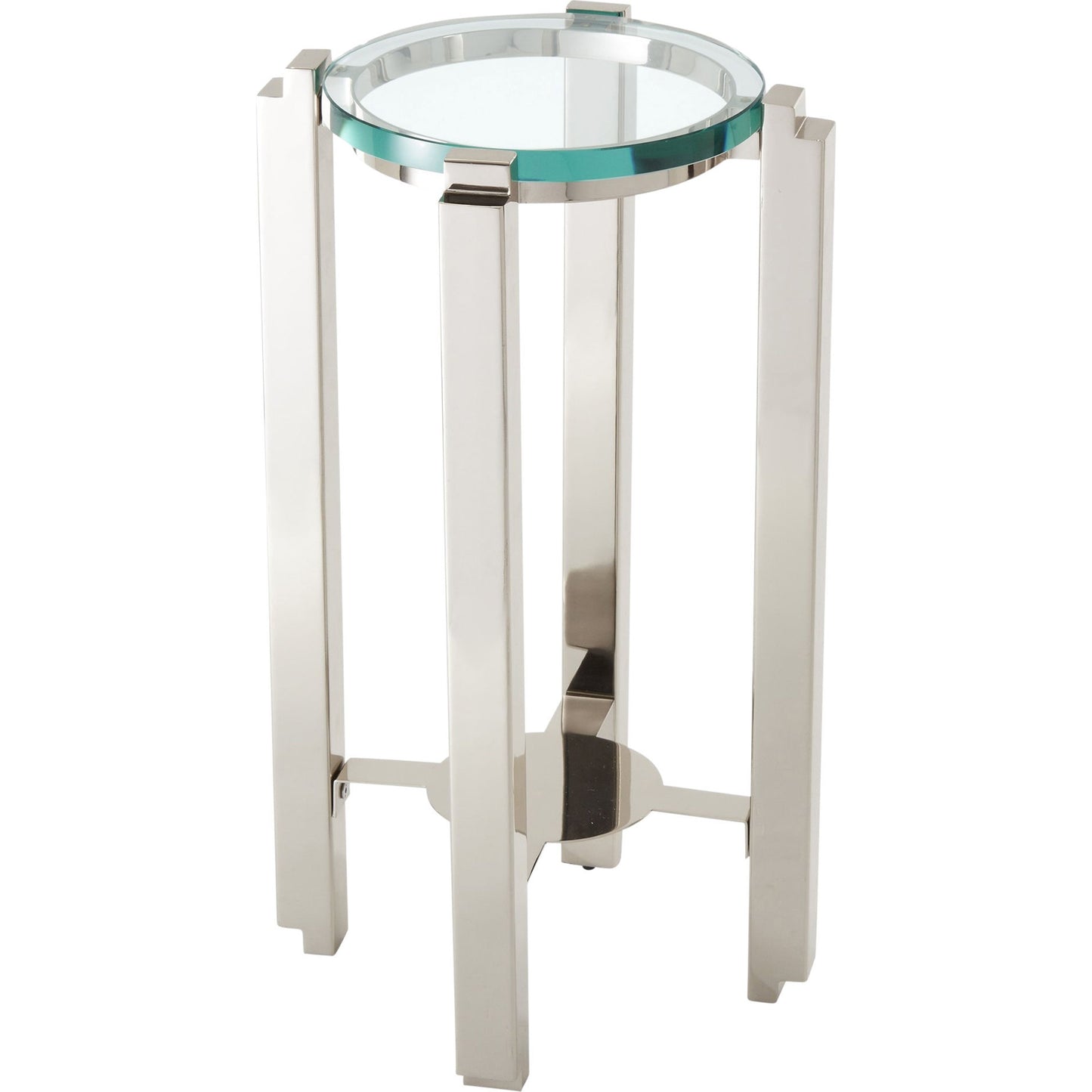 000 SR-701645 | Primary Silo | Metro Side Table by Global Views in nickel. Made from stainless steel, tempered glass in a modern style.