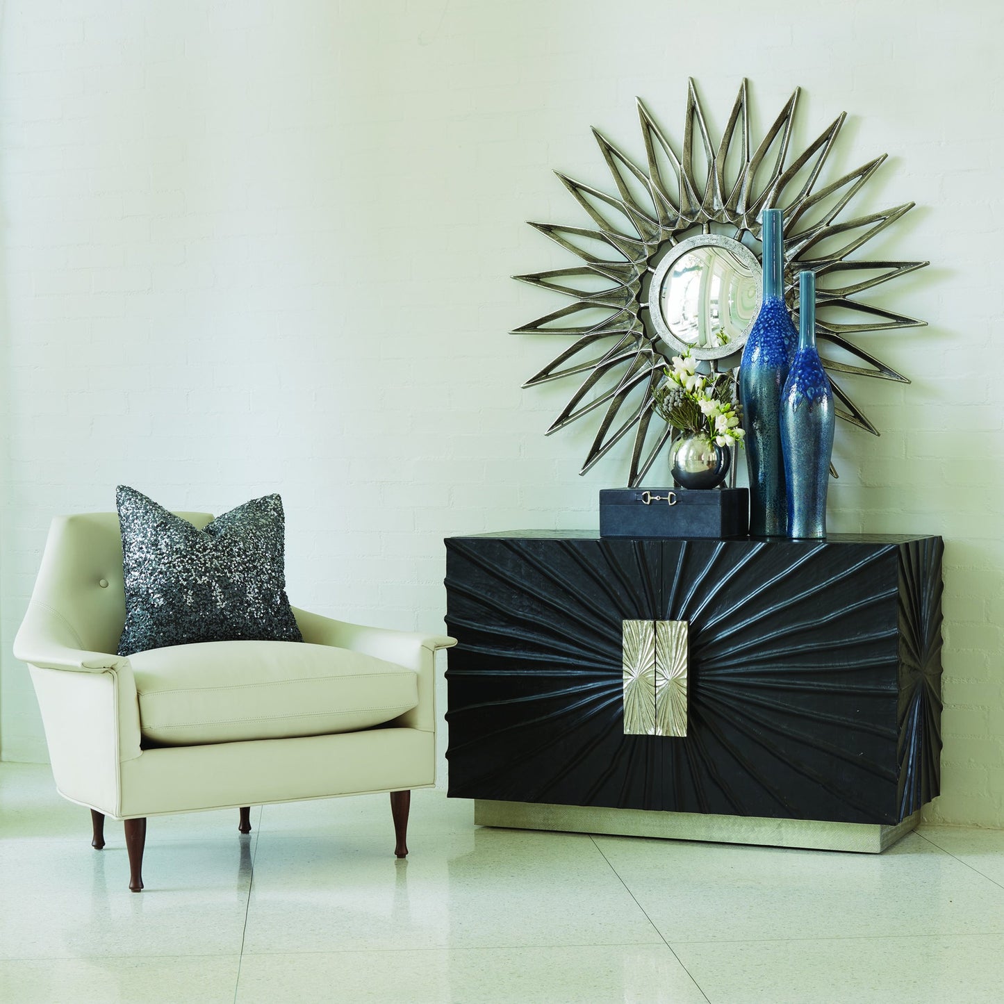 003 SR-701891 | Lifestyle | Pleated Cabinet by Global Views in black, nickel. Made from pine, aluminum, glass, metal in a eclectic & global style.