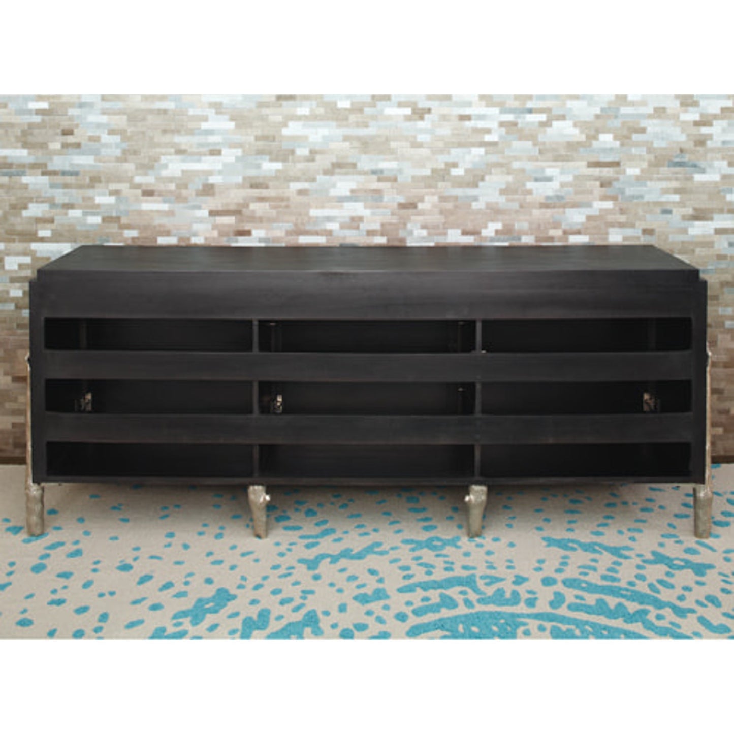 006 SR-700853 | Lifestyle | Branch Cabinet by Global Views in black distressed lacquer, polished aluminum. Made from unique in a transitional style.