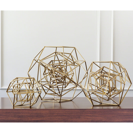 Geo Sculpture by Global Views in gold. Made from iron in a modern style.