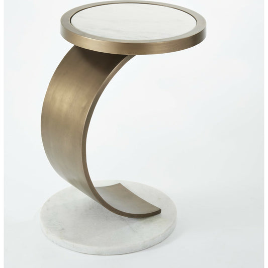 C Accent Table by Global Views in antique brass. Made from aluminum, white marble in a transitional style.