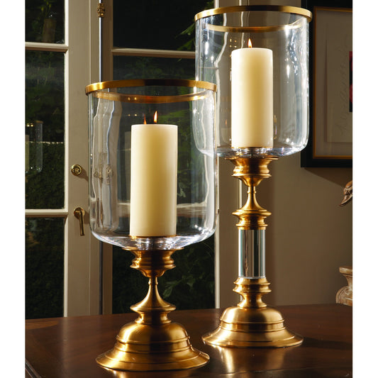 Estate Hurricane by Global Views in antique brass. Made from brass, glass in a traditional style.