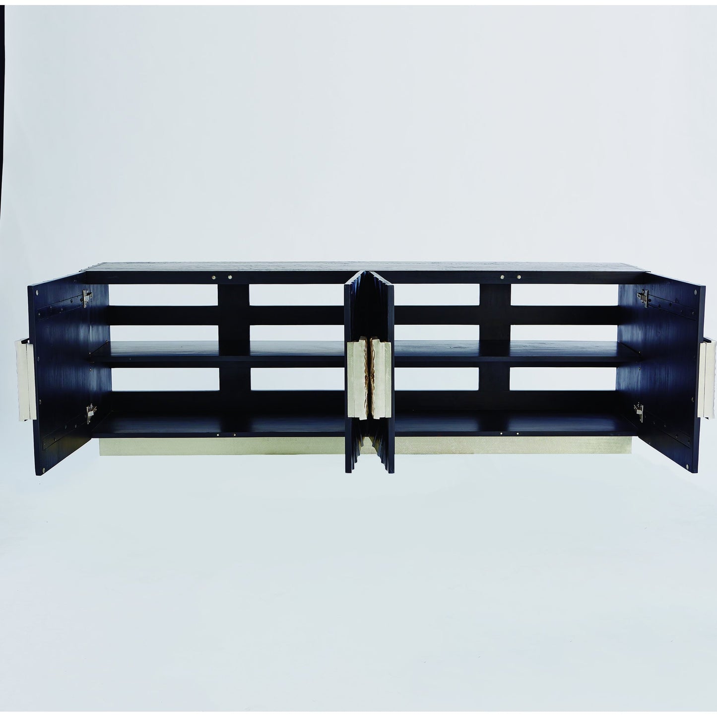 002 SR-701890 | Additional Silo | Pleated Media Cabinet by Global Views in black, nickel. Made from pine, aluminum, metal, glass in a eclectic & global style.