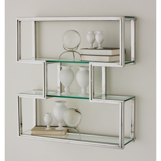 One Up Wall Shelf by Global Views. Made from stainless steel, tempered glass in a modern style.
