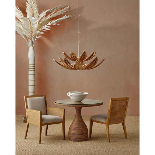 Dominica Entry Table by Currey and Company in natural, clear. Made from mahogany, abaca rope, glass in a rustic style.