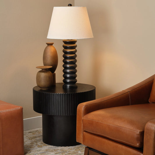 Abacus Table Lamp by Jamie Young. Made from mango wood in a modern style.