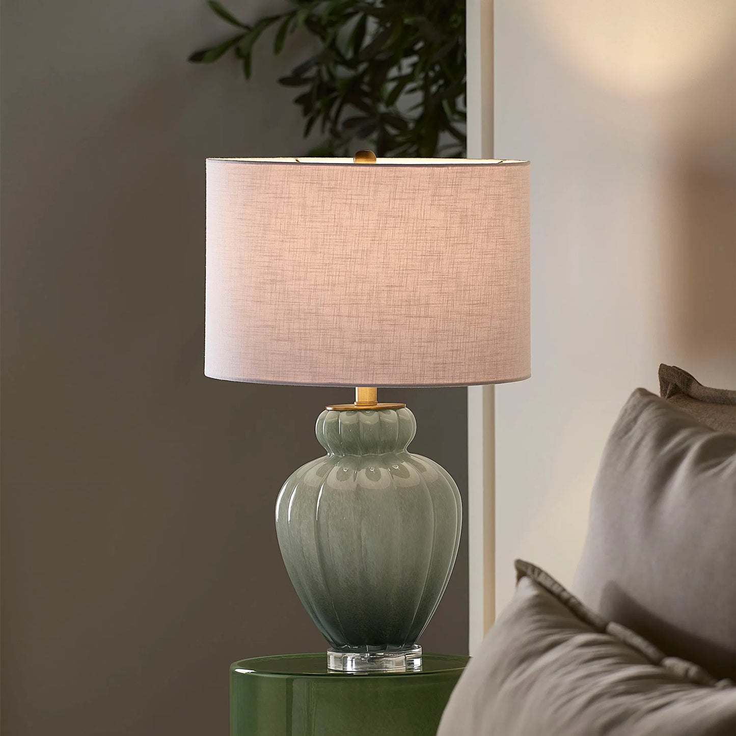 004 SI-2320336 | Lifestyle | Agnes Table Lamp by Jamie Young in blown glass celadon. Made from glass, acrylic in a unique style.