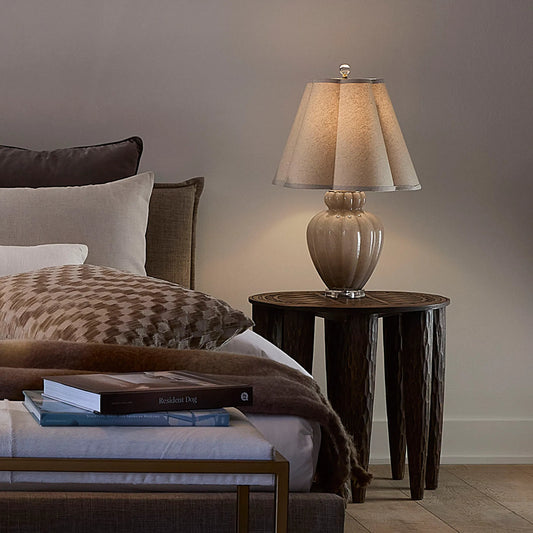 Agnes Table Lamp with Scalloped Shade by Jamie Young in blown glass taupe. Made from glass, acrylic in a eclectic & global style.