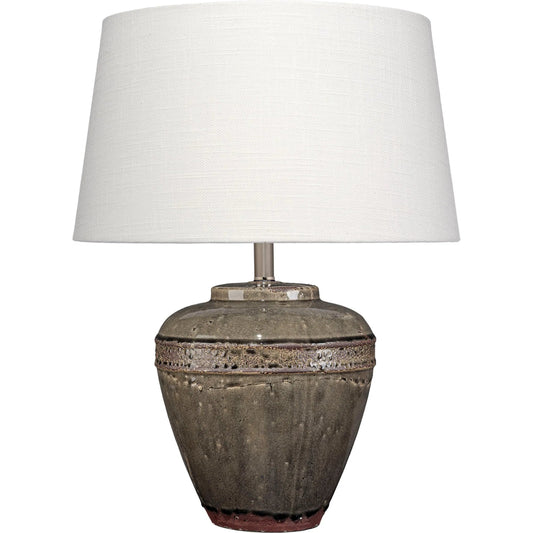 Avondale Table Lamp by Jamie Young in grey and reactive grey glaze. Made from ceramic in a rustic style.