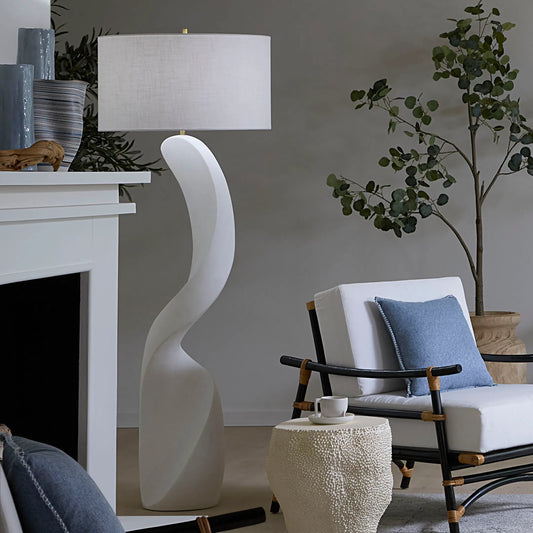 Cobra Floor Lamp by Jamie Young in white and smooth white ricestone. Made from ricestone, metal in a modern style.