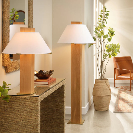 Craftsman Floor Lamp by Jamie Young in natural and natural. Made from wood in a unique style.