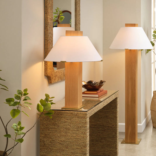 Craftsman Table Lamp by Jamie Young in natural and natural oak. Made from wood in a unique style.