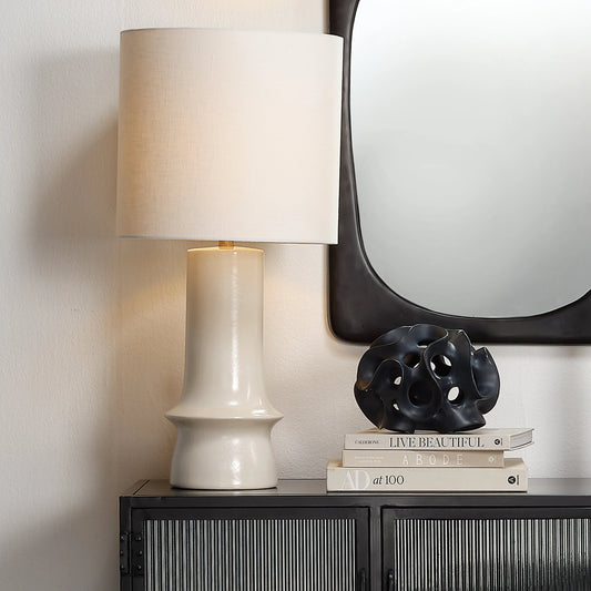 Crest Table Lamp by Jamie Young in eggshell. Made from ceramic in a modern style.
