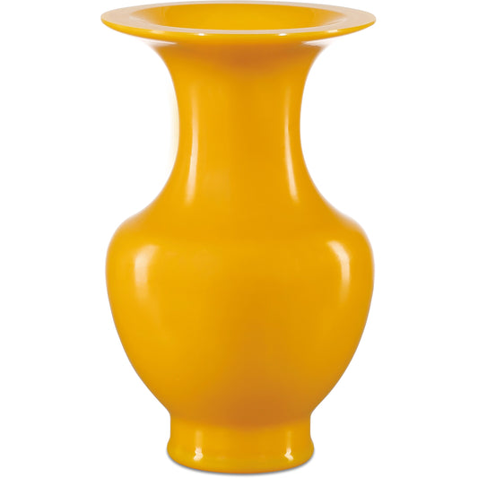 001 SI-2007845 | Primary Silo | Imperial Yellow Peking Vase by Currey and Company in imperial yellow. Made from glass in a modern style.