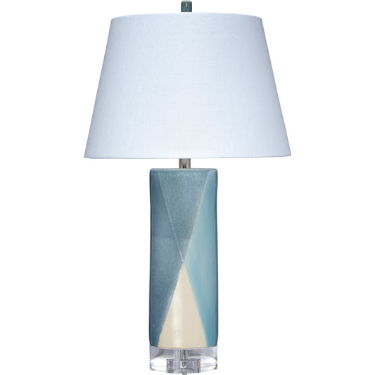 Diamond Table Lamp by Jamie Young in blue, cream. Made from ceramic, acrylic in a modern style.