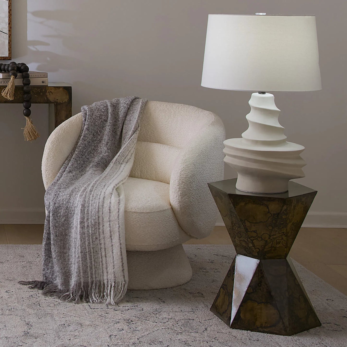 003 SI-2320365 | Lifestyle | Dune Table Lamp by The Livingston Collection in off white and matte off white. Made from ceramic in a unique style.