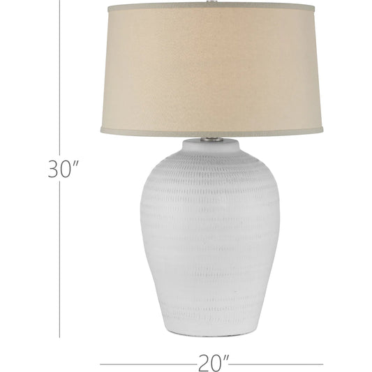 Dashwell Table Lamp by Currey and Company in white. Made from ceramic in a modern style.
