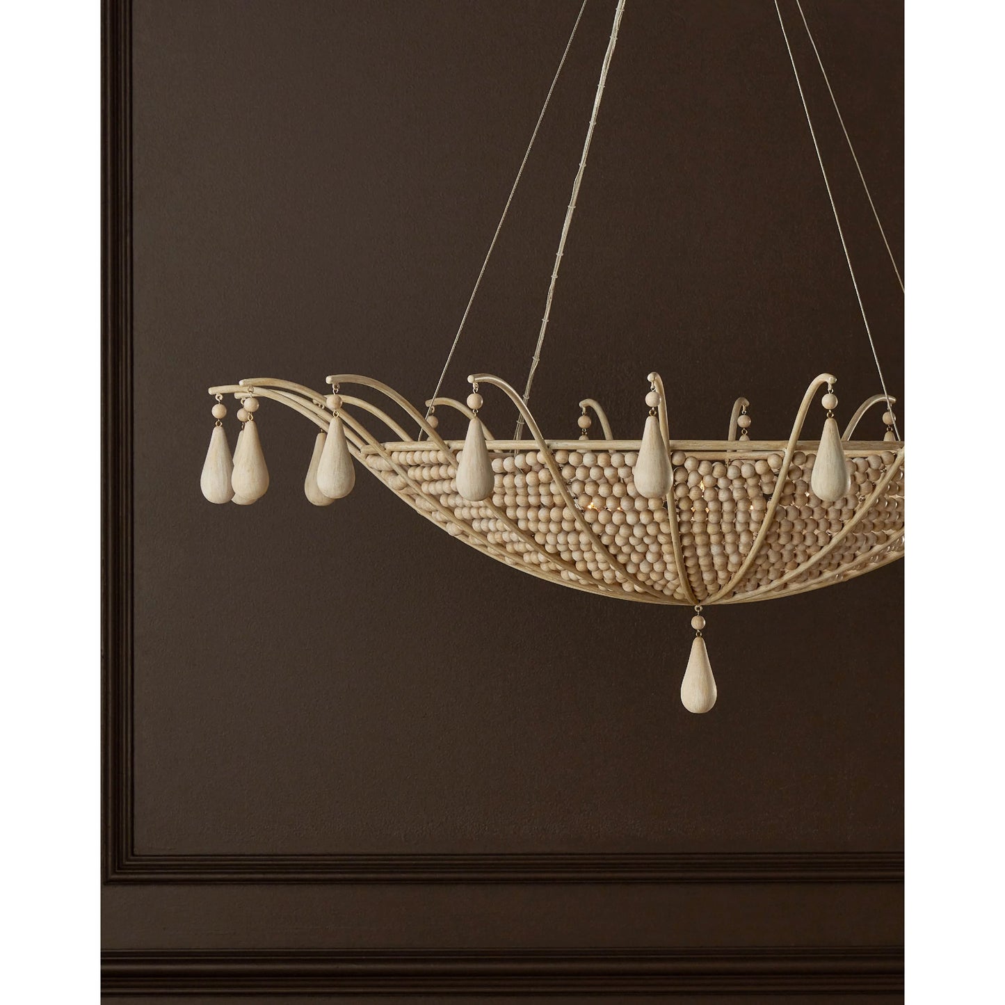 007 SI-2133979 | Lifestyle | Korg Chandelier by Currey and Company in sandstone. Made from wood beads, wrought iron in a cottage & farmhouse style.