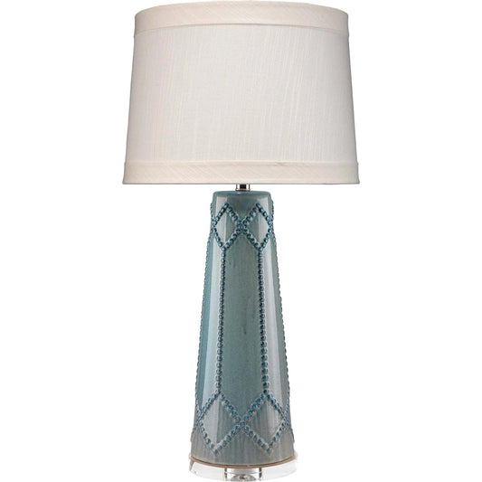 Hobnail Table Lamp by Jamie Young in teal. Made from ceramic in a transitional style.