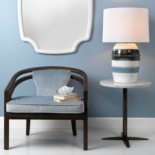 Horizon Striped Table Lamp by Jamie Young in grey, black & white. Made from ceramic in a modern style.