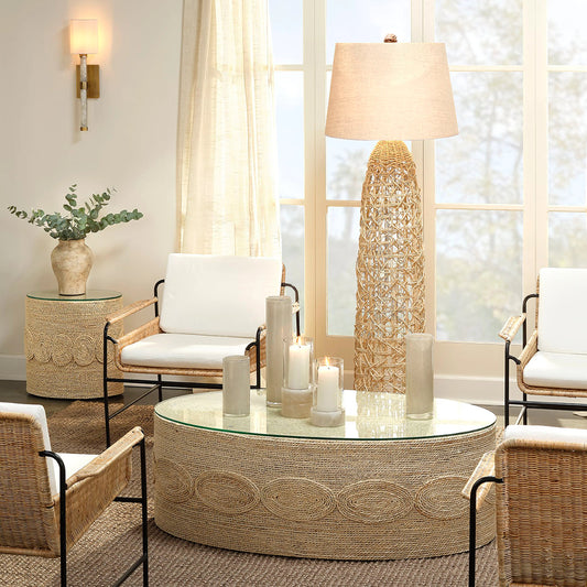 Kauai Floor Lamp by Jamie Young. Made from rope in a cottage & farmhouse style.