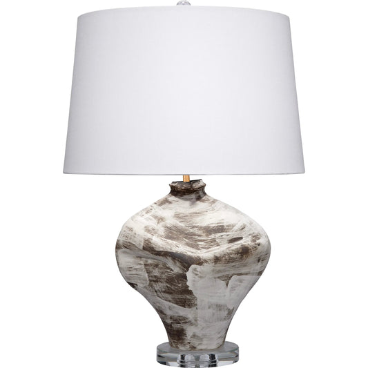 Maurice Table Lamp by Jamie Young in cream and matte cream with brown accents. Made from ceramic in a modern style.