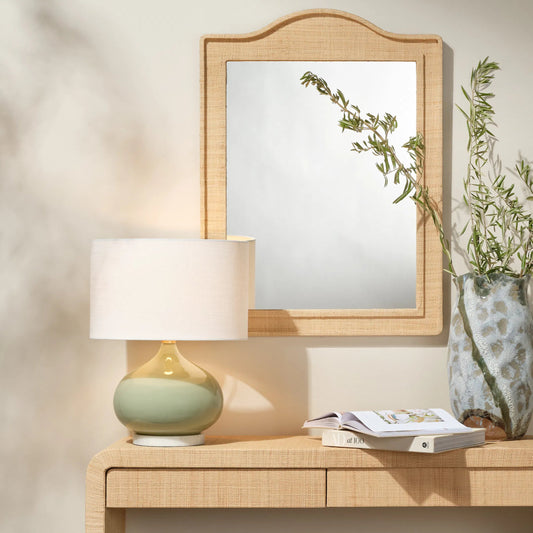 Moss Table Lamp by Jamie Young in green and sage green. Made from glass in a unique style.