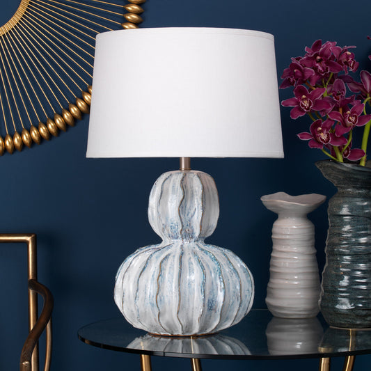 Oceane Gourd Table Lamp by Jamie Young in white. Made from ceramic in a coastal style.