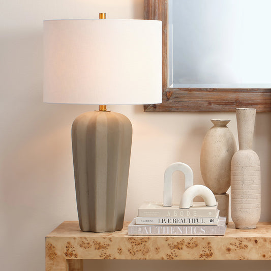Regal Table Lamp by Jamie Young in gray cement. Made from cement in a modern style.
