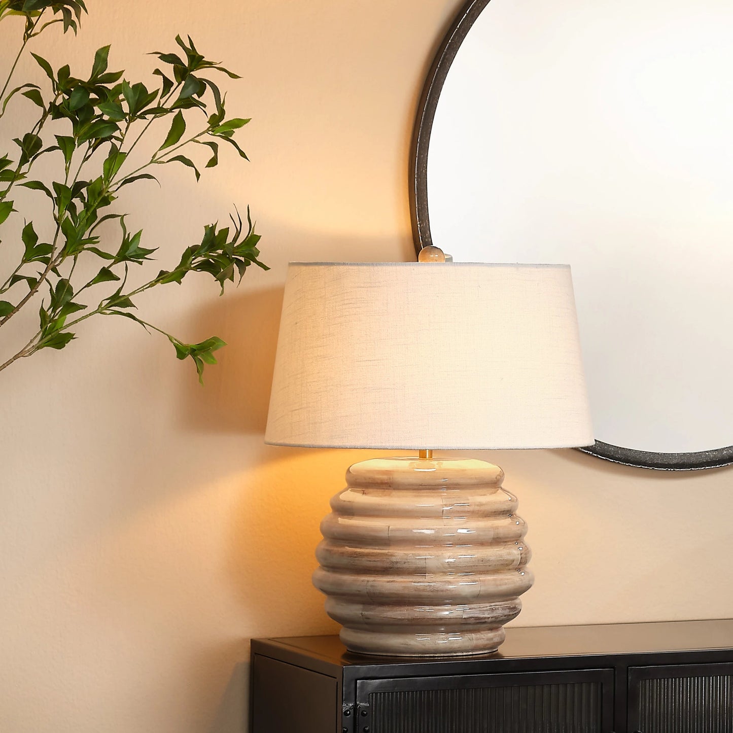 003 SI-2146454 | Lifestyle | Soroban Table Lamp by Jamie Young in natural. Made from mango wood in a modern style.