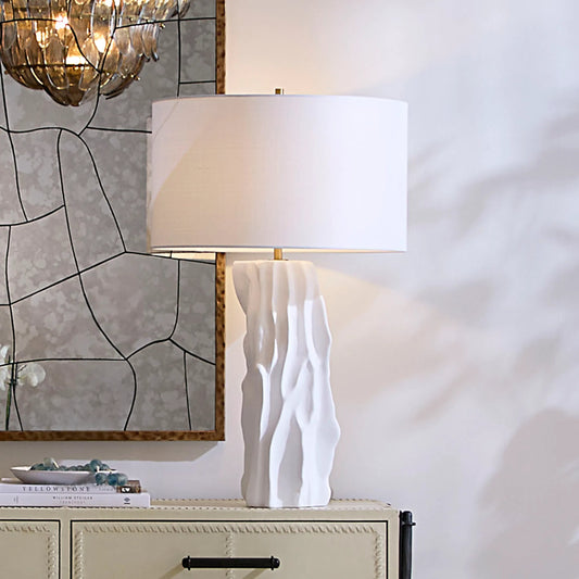 Sweetwood Table Lamp by Jamie Young in white and matte white. Made from ceramic, metal in a modern style.