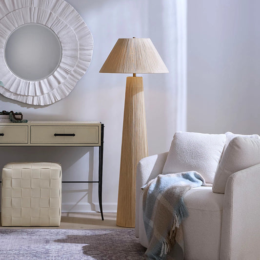 Tension Floor Lamp by Jamie Young in cream and cream jute rope, antique brass. Made from jute, metal: iron in a transitional style.