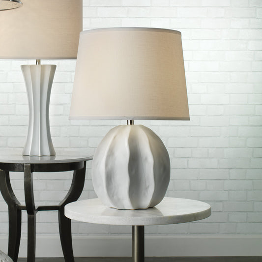 Urchin Table Lamp by Jamie Young in matte white. Made from ceramic in a modern style.