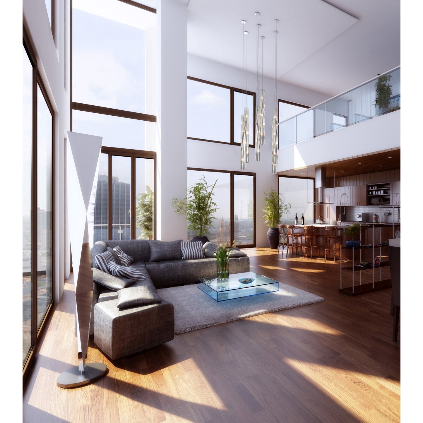 005 SR-817653 | Lifestyle | Chroman Empire Tall Cylinder Pendant by Varaluz in chrome. Made from chrome, two-layer smoky chrome in a modern style.