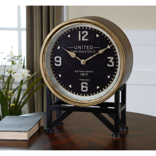 Shyam Table Clocks by Uttermost. Made from iron, glass, mdf in a modern style.