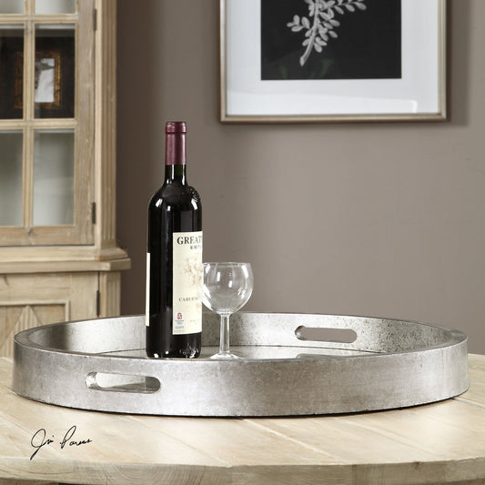 Bechet Tray by Uttermost in silver. Made from mdf in a modern style.