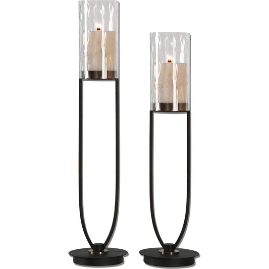 Durga Iron Work Candleholders (Set of 2) by Uttermost in iron. Made from metal, glass in a modern style.