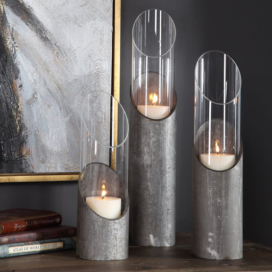 Karter Iron & Glass Candleholders by Uttermost in iron. Made from iron, glass, candle in a modern style.