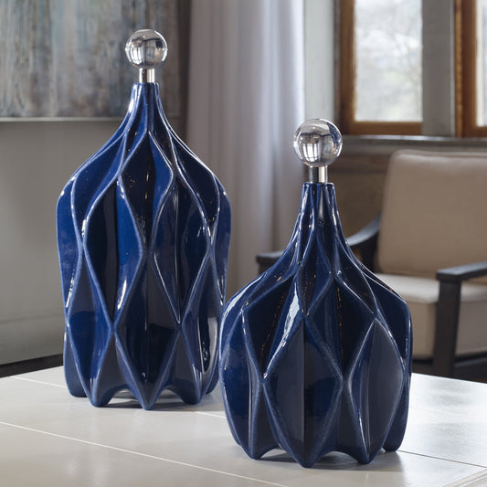 Klara Geometric Bottles by Uttermost. Made from ceramic, crystal, steel in a transitional style.