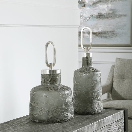 Storm Art Glass Bottles by Uttermost in multi. Made from iron, glass in a eclectic & global style.