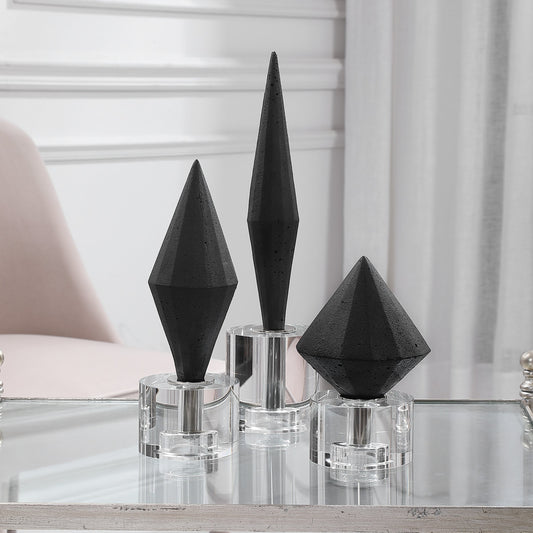 Alize Sculptures by Uttermost in black. Made from black rice stone resin, crystal in a modern style.