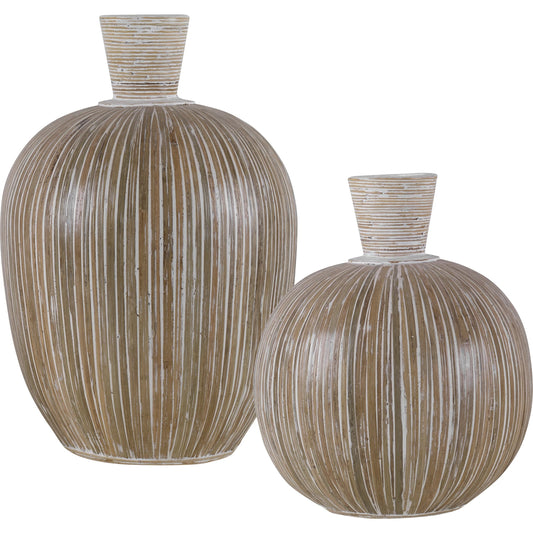 001 SI-1923624 | Primary Silo | Islander Washed Vases by Uttermost in white washed. Made from terracota, bamboo in a modern style.